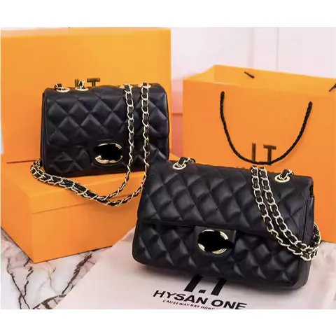 (HÀNG QC ĐẸP XỊN) - Túi Xách Da Đeo Chéo Cỡ Lớn Phối Dây Xích Thời Trang Cao Cấp Cho Nữ bản 2 nắp KHÓA VÀNG