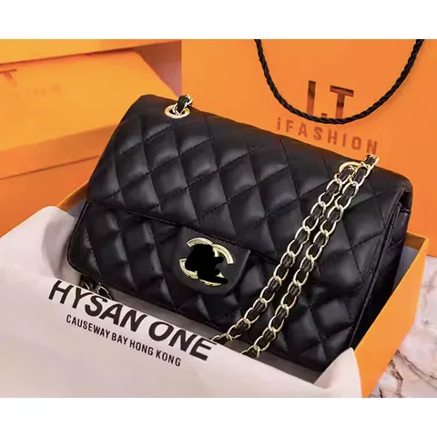 (HÀNG QC ĐẸP XỊN) - Túi Xách Da Đeo Chéo Cỡ Lớn Phối Dây Xích Thời Trang Cao Cấp Cho Nữ bản 2 nắp KHÓA VÀNG
