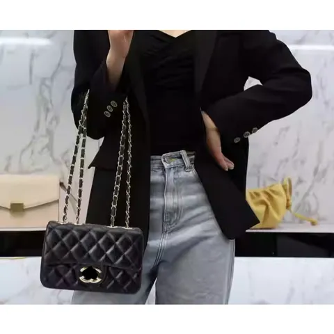 (HÀNG QC ĐẸP XỊN) - Túi Xách Da Đeo Chéo Cỡ Lớn Phối Dây Xích Thời Trang Cao Cấp Cho Nữ bản 2 nắp KHÓA VÀNG