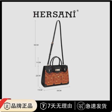 (Hàng V.I.P LIMITED ORDER) - Túi xách nữ HERSANI thiết kế da thật đen phối cam sang chảnh