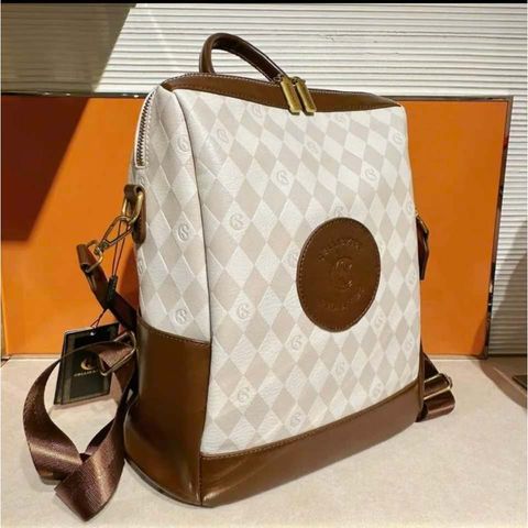(HÀNG V.I.P) Balo Da CELLIS KISS Size Lớn Đựng Tài Liệu, LAPTOP, Họa Tiết Caro Màu Kem Phối Nâu, Backpack Da Chống Nước