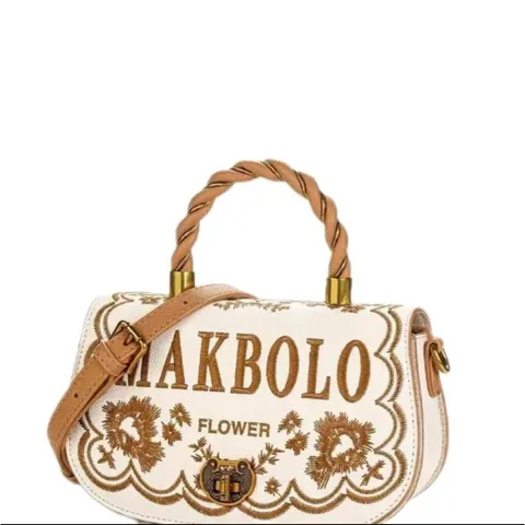 (HÃNG MAKBOLO - NO BOX) - Túi xách Nữ họa tiết thêu tinh xảo, đẳng cấp, kích thước 22cm Bag kem