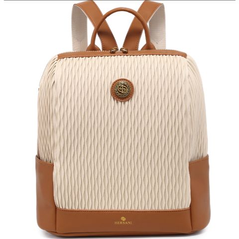 (HÀNG V.I.P ORDER) - Balo Da HERSANI Size Lớn Đựng Tài Liệu, LAPTOP, Họa Tiết Caro Màu Kem Phối Nâu, Da Chống Nước