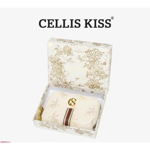 (Hàng V.I.P LIMITED - FULL BOX) Ví đựng thẻ Cellis Kiss 12 ngăn tối giản sang trọng, thời thượng . Màu KEM Logo Chữ S