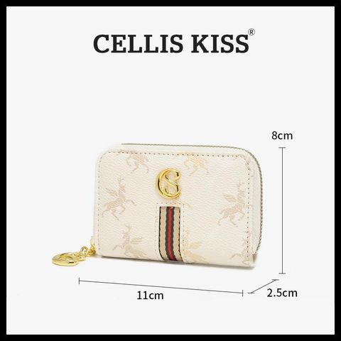 (Hàng V.I.P LIMITED - FULL BOX) Ví đựng thẻ Cellis Kiss 12 ngăn tối giản sang trọng, thời thượng . Màu KEM Logo Chữ S