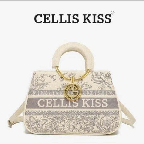(Hàng V.I.P LIMITED - NO BOX) - Túi xách Nữ CELLIS KISS Thêu tay Quai Kiềng Kem sang trọng, thời thượng