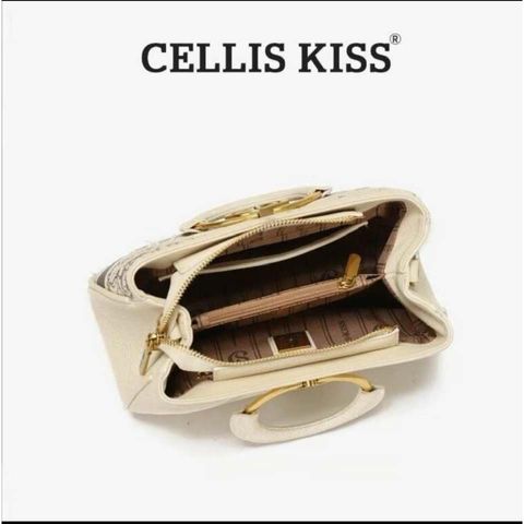 (Hàng V.I.P LIMITED - NO BOX) - Túi xách Nữ CELLIS KISS Thêu tay Quai Kiềng Kem sang trọng, thời thượng