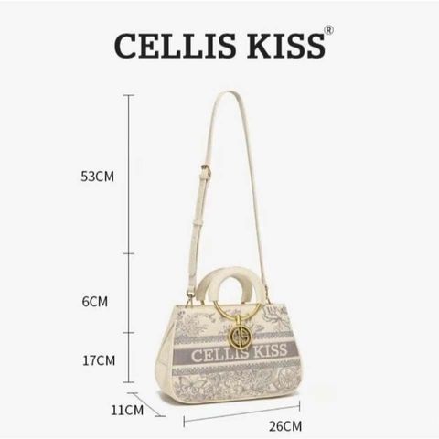 (Hàng V.I.P LIMITED - NO BOX) - Túi xách Nữ CELLIS KISS Thêu tay Quai Kiềng Kem sang trọng, thời thượng