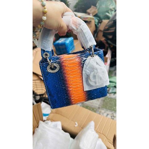 (Hàng VIP ORDER LIMITED Size 17) - Túi xách nữ họa tiết rắn kim cương bạc Da thật Túi xách nữ thời trang