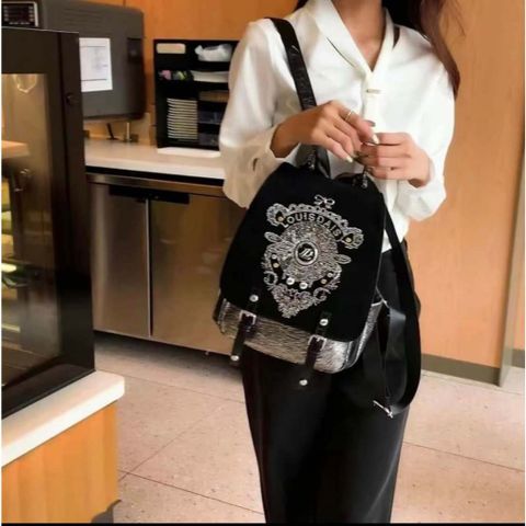 (HÀNG ĐẸP) - Balo nữ Louis Daisy chất liệu da, phong cách Âu Mỹ, thiết kế kim cương cao cấp sang trọng
