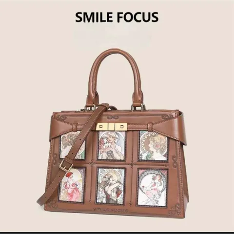 (Hàng V.I.P LIMITED) - Túi xách nữ SMILE FOCUS thời thượng, họa tiết tranh vẽ cổ điển, màu nâu
