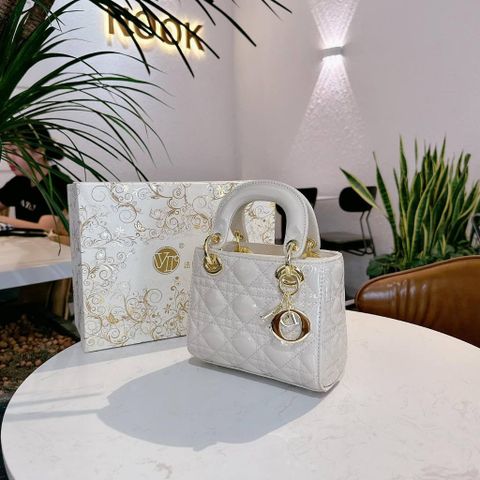(FULL BOX/ NO BOX) - Túi Đì ô Vân Da Bóng 3 ô size 17 chuẩn sup sịn loại đẹp tag vàng