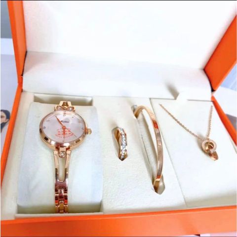 (Hàng Mới Về) - SET Đồng Hồ Nữ Sang Chảnh 5 Phụ kiện Thời trang Chất liệu Thép Không Gỉ