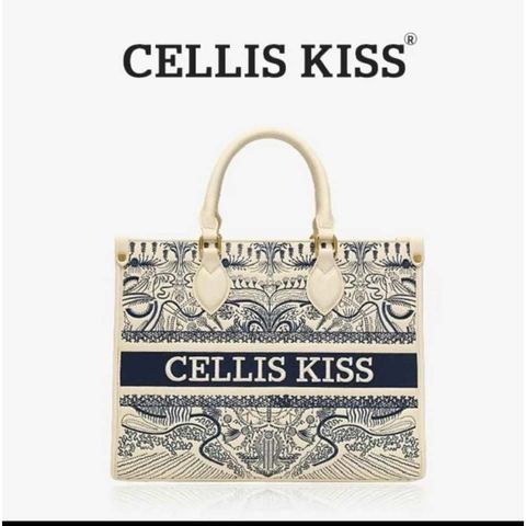(Hàng V.I.P LIMITED - NO BOX) - Túi xách Tote Nữ CELLIS KISS sức chứa lớn họa tiết thêu thời thượng, đẳng cấp, màu xanh