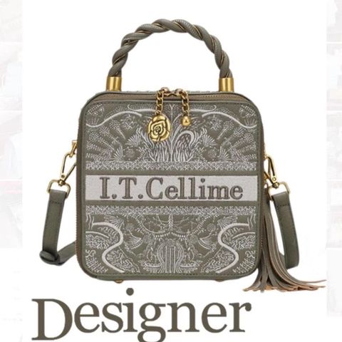 (Hàng V.I.P LIMITED - FULLBOX HÃNG) - Túi xách nữ CELLIME dáng cốp vuông đứng Form, Hoa văn Tinh tế, Sang trọng, Màu rêu