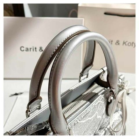 (Hàng V.I.P LIMITED ORDER) - Túi tote MISS GAIL thêu, màu bạc, chất lượng cao, Túi Cao Cấp