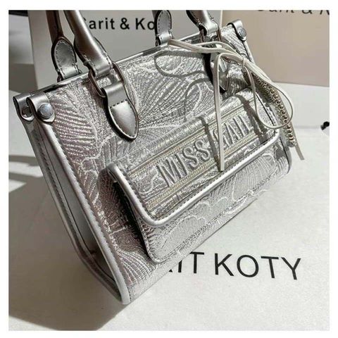(Hàng V.I.P LIMITED ORDER) - Túi tote MISS GAIL thêu, màu bạc, chất lượng cao, Túi Cao Cấp