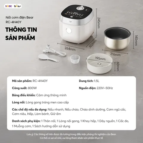 Nồi cơm điện Bear 1.5L RC-4H40Y