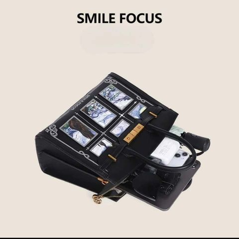(Hàng V.I.P LIMITED) - Túi xách nữ SMILE FOCUS thời thượng, họa tiết tranh vẽ cổ điển, size lớn, đựng nhiều đồ, màu đen