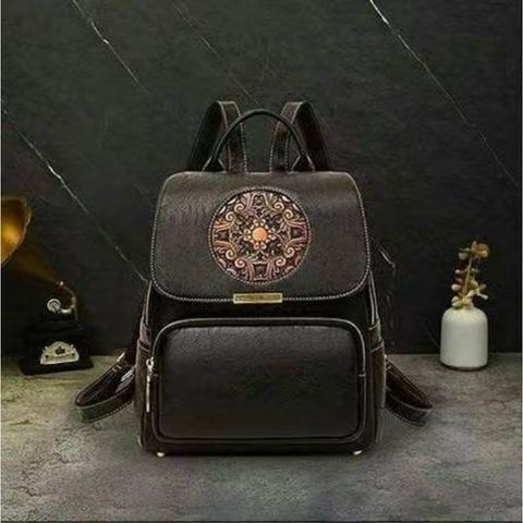 Balo Da Bò Thật, Khắc Hoa Tinh Xảo, Thiết Kế Retro Unisex