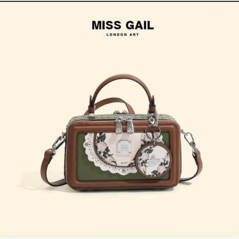 (Hàng V.I.P LIMITED) - Túi xách Nữ MISS GAIL Hộp Chữ Nhật Charme Tròn XANH LÁ Khóa Trắng