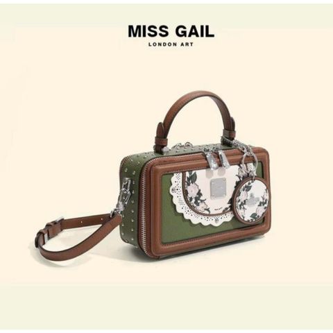 (Hàng V.I.P LIMITED) - Túi xách Nữ MISS GAIL Hộp Chữ Nhật Charme Tròn XANH LÁ Khóa Trắng
