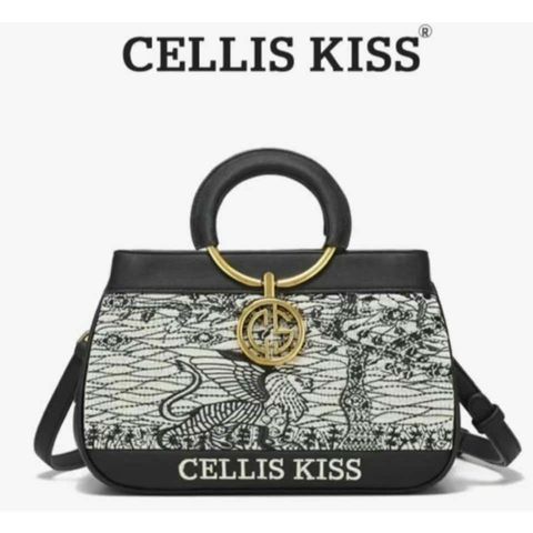 (Hàng V.I.P LIMITED - NO BOX) - Túi xách Nữ CELLIS KISS Thêu tay Quai Kiềng Đen sang trọng, thời thượng