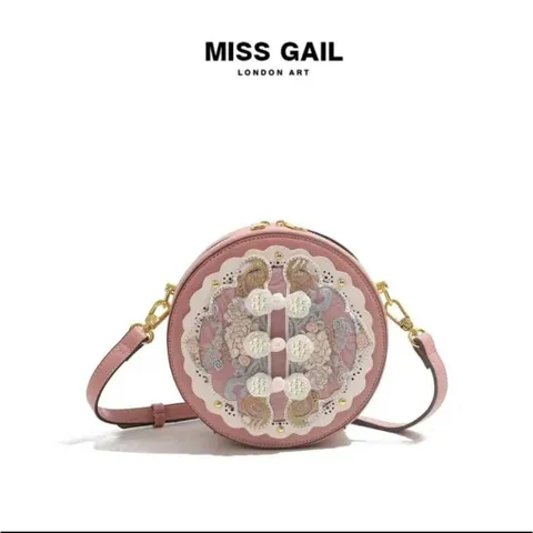 (Hàng V.I.P LIMITED) - Túi Cốp tròn MISS GAIL có chi tiết ren thắt nút màu Hồng không quai xách