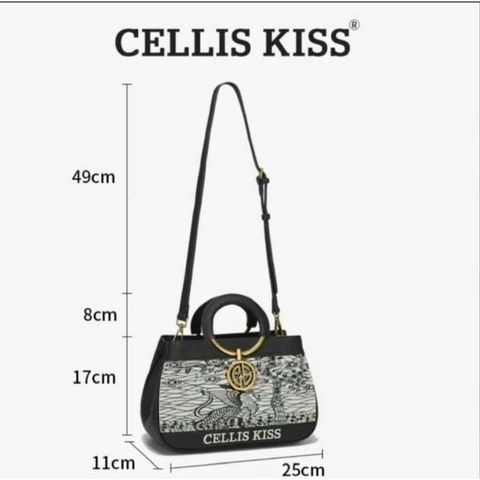 (Hàng V.I.P LIMITED - NO BOX) - Túi xách Nữ CELLIS KISS Thêu tay Quai Kiềng Đen sang trọng, thời thượng