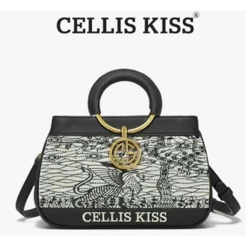 (Hàng V.I.P LIMITED - NO BOX) - Túi xách Nữ CELLIS KISS Thêu tay Quai Kiềng Đen sang trọng, thời thượng