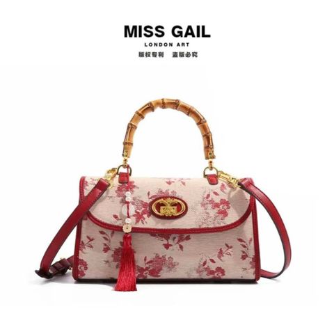 (Hàng V.I.P LIMITED) - Túi xách nữ MISS GAIL kết cấu tay cầm quai tre, túi Messenger Đỏ