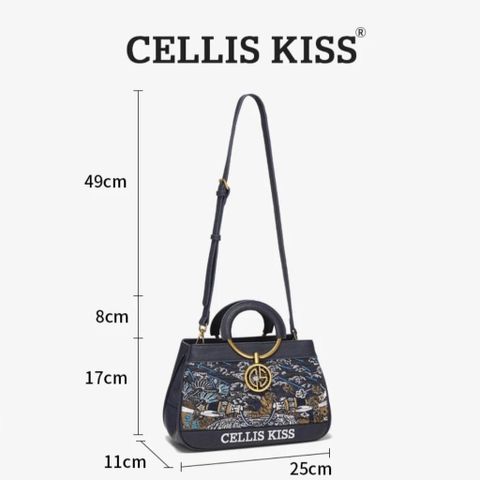 (Hàng V.I.P LIMITED - NO BOX) - Túi xách Nữ CELLIS KISS Thêu tay Quai Kiềng Xanh sang trọng, thời thượng