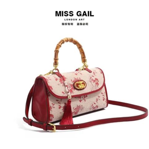(Hàng V.I.P LIMITED) - Túi xách nữ MISS GAIL kết cấu tay cầm quai tre, túi Messenger Đỏ