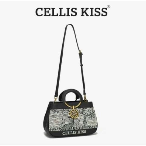 (Hàng V.I.P LIMITED - NO BOX) - Túi xách Nữ CELLIS KISS Thêu tay Quai Kiềng Đen sang trọng, thời thượng