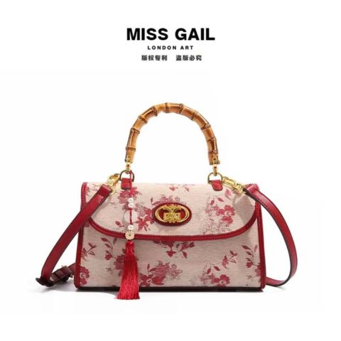 (Hàng V.I.P LIMITED) - Túi xách nữ MISS GAIL kết cấu tay cầm quai tre, túi Messenger Đỏ