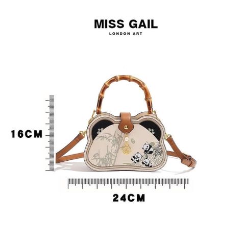 (Hàng V.I.P LIMITED) - Túi HONG KONG MISS GAIL thiết kế phiên bản giới hạn gấu trúc TRẮNG phối tay cầm bằng trúc