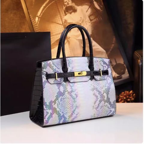 (HÀNG V.I.P - ORDER) - Túi xách Nữ Xà Cừ Trắng Phối Đen 2 Quai Size 30