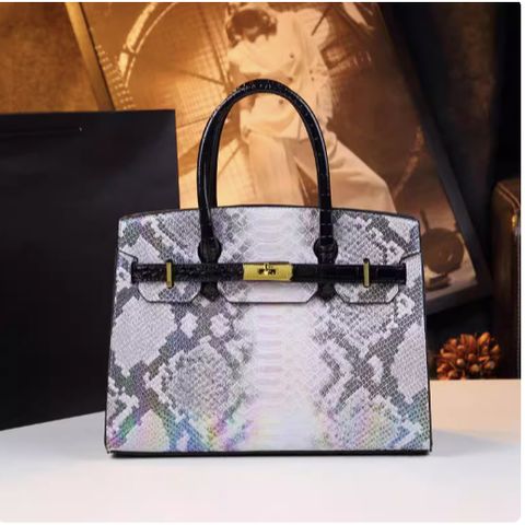 (HÀNG V.I.P - ORDER) - Túi xách Nữ Xà Cừ Trắng Phối Đen 2 Quai Size 30