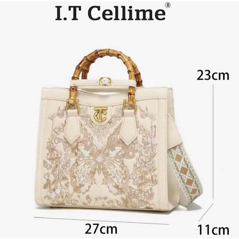 (Hàng V.I.P LIMITED - FULLBOX HÃNG) Túi xách nữ I.T CELLIME thiết kế thêu sang trọng, Đẳng cấp Màu trắng be