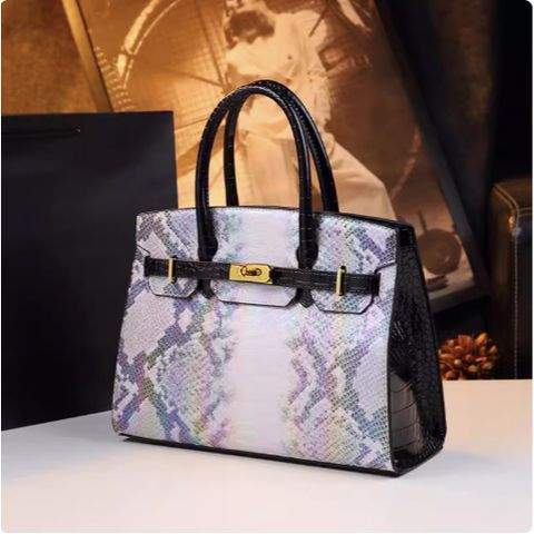 (HÀNG V.I.P - ORDER) - Túi xách Nữ Xà Cừ Trắng Phối Đen 2 Quai Size 30