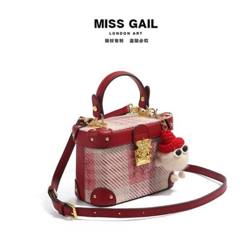 (Hàng V.I.P LIMITED) - Túi hộp MISS GAIL thêu họa tiết Houndstooth, Vải Dệt kết hợp Mùa Thu và Mùa Đông