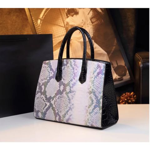 (HÀNG V.I.P - ORDER) - Túi xách Nữ Xà Cừ Trắng Phối Đen 2 Quai Size 30