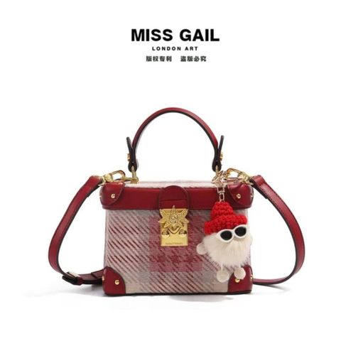(Hàng V.I.P LIMITED) - Túi hộp MISS GAIL thêu họa tiết Houndstooth, Vải Dệt kết hợp Mùa Thu và Mùa Đông