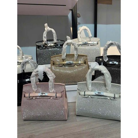 (HÀNG V.I.P - ORDER) - Túi H.M 2 quai Họa tiết Da Đính Đá Bling Bling Size 25