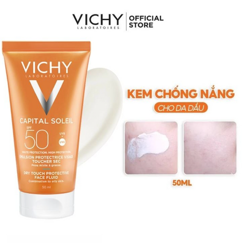 Kem Chống Nắng Vichy Thoáng Nhẹ Không Bóng Dầu SPF 50 50ml - Capital Soleil Dry Touch Face Fluid SPF50 UVB+UVA