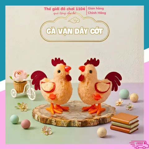 Đồ chơi gà bông vặn dây cót nhảy lon ton giúp bé làm quen với động vật