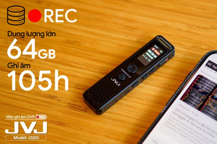Máy Ghi Âm JVJ J320i 64GB Chính Hãng - Ghi Âm MP3, WMA, Thời Gian Pin 105 Giờ, Màu Đen, Kèm Cáp và Tai Nghe