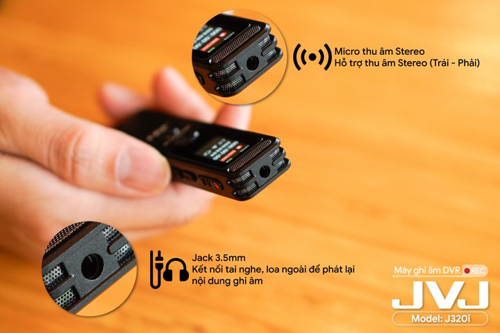 Máy Ghi Âm JVJ J320i 64GB Chính Hãng - Ghi Âm MP3, WMA, Thời Gian Pin 105 Giờ, Màu Đen, Kèm Cáp và Tai Nghe