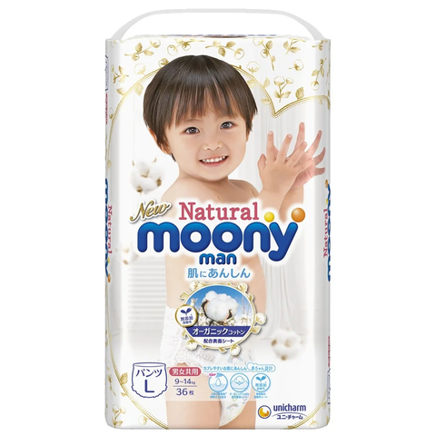 Tã quần Moony Natural/Moony Dịu nhẹ (L, 36 miếng) (giao bao bì ngẫu nhiên)