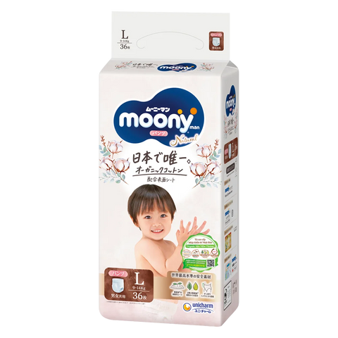 Tã quần Moony Natural/Moony Dịu nhẹ (L, 36 miếng) (giao bao bì ngẫu nhiên)